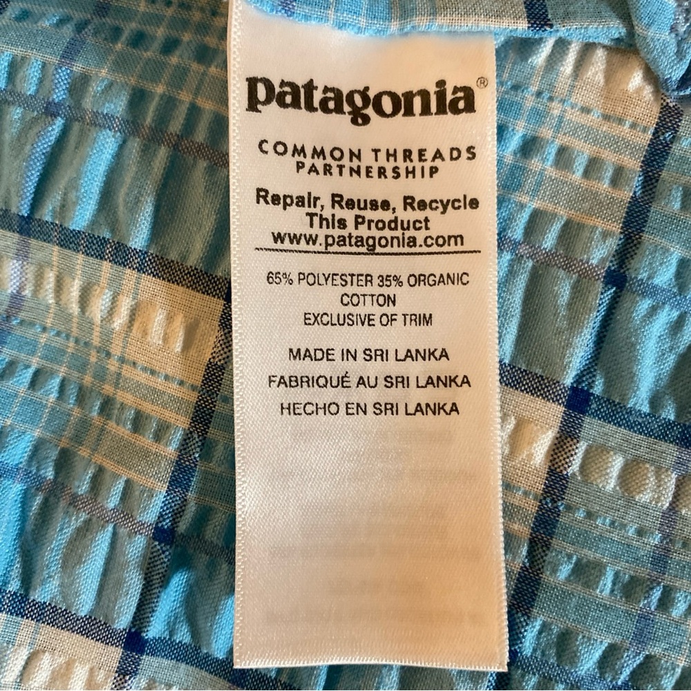 Patagonia Men's Puckerware Short Sleeve Shirt size Medium Plaid Poly cotton Blue - Picture 7 of 11
